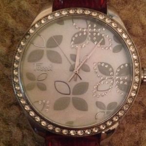 Fossil Women's Leather Rhinestone Watch