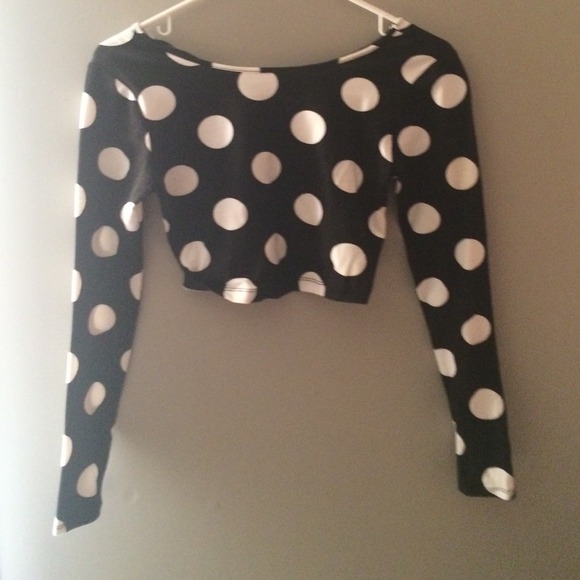 Black Polka Dot Long Sleeve Crop Top