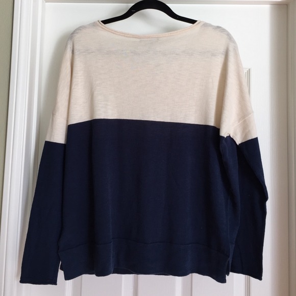 SOLD Navy Blue Color Block Long Sleeve Sweater - Picture 3 of 4