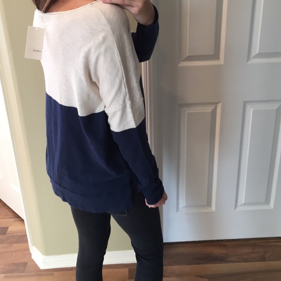 SOLD Navy Blue Color Block Long Sleeve Sweater - Picture 2 of 4