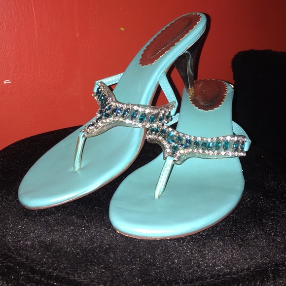 Low turquoise heels