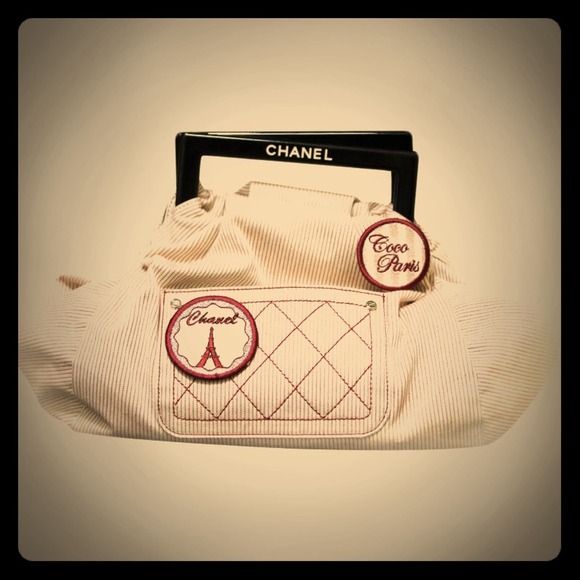Authentic Chanel Striped Canvas Coco Paris Tote