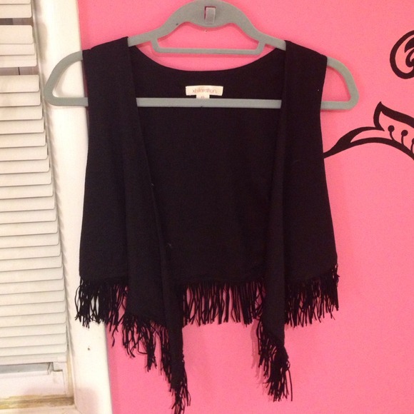 Crop black fringe vest
