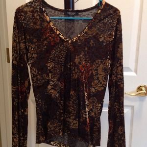 Karen Kane brown detailed top.