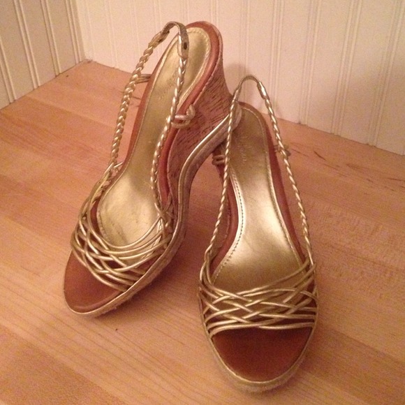 Cole Haan gold metallic wedges