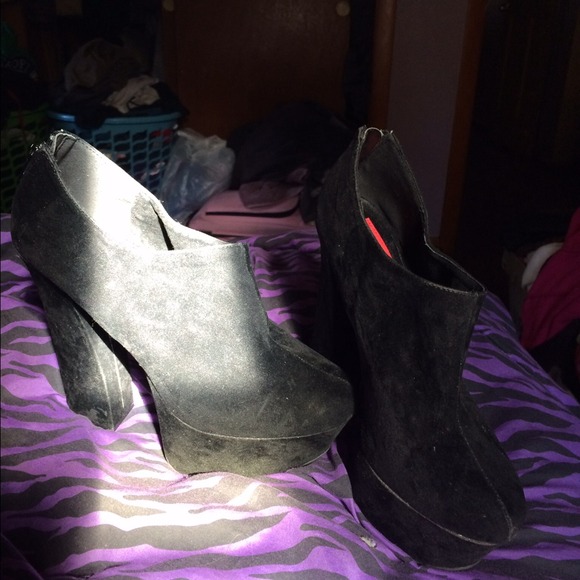 Chunky heel platform suede boots shoes