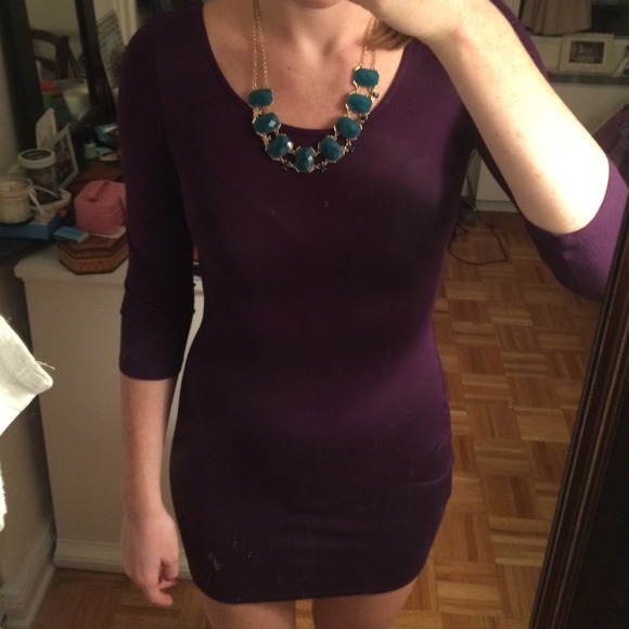 Purple bodycon dress with criss cross open back