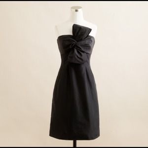 Black silk strapless cocktail dress w/ bow detail