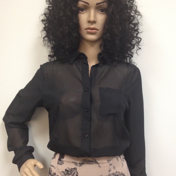 Black Chiffon Long Sleeve Blouse (NWOT)