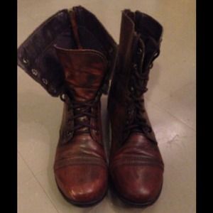 Brown leather military style boots