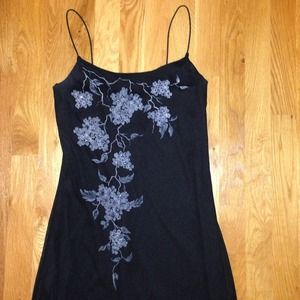 Black Spaghetti Strap Dress with Grey Flower Print