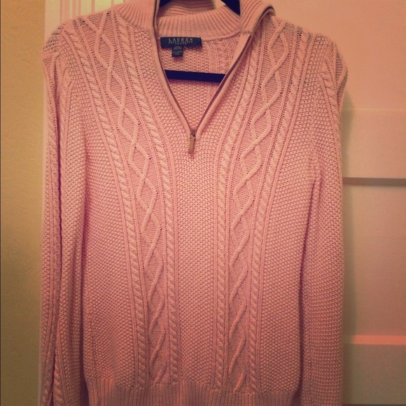 Ralph Lauren pink cable knit zip up sweater