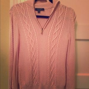 Ralph Lauren pink cable knit zip up sweater