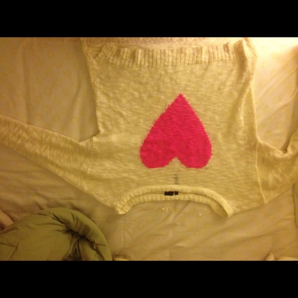 cute and cozy white sweater with pink heart