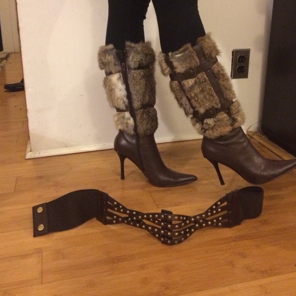 Dollhouse real fur knee boots, w/ free belt!