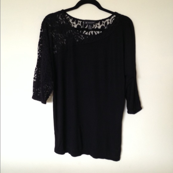INC Black 3/4 Length Lace Sleeve Top