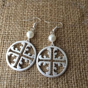 Pearl Drop with Silver Cross Earrings