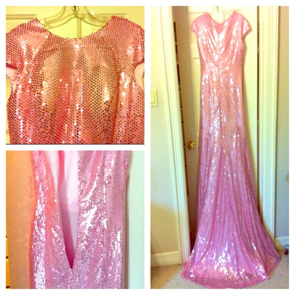 Sleeved Pink Formal Sequence Gown Prom - Picture 1 of 4