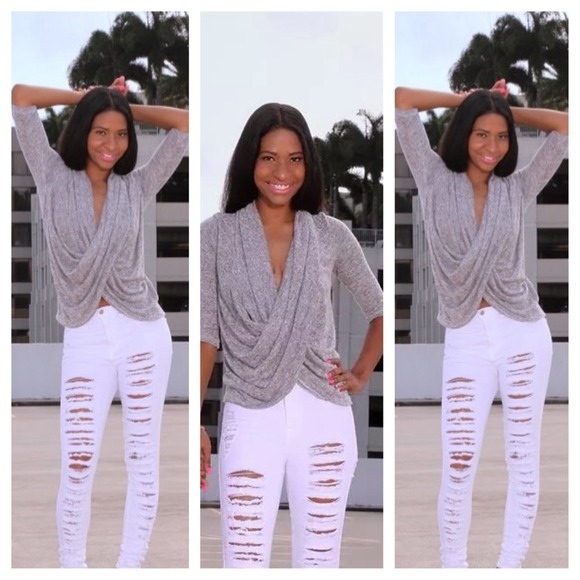 Heather gray wrap top - Picture 1 of 1