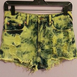 Highlighter slim green tye-dye shorts
