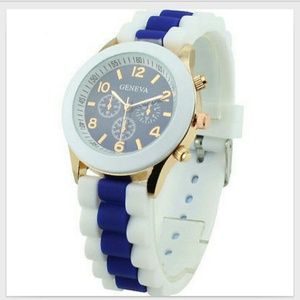 Blue/White Geneva silicone watch NWOT