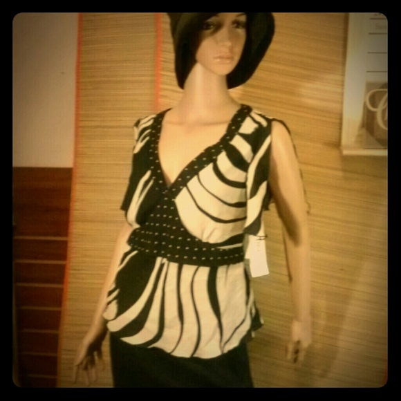 Black &  Light Beige Blouse