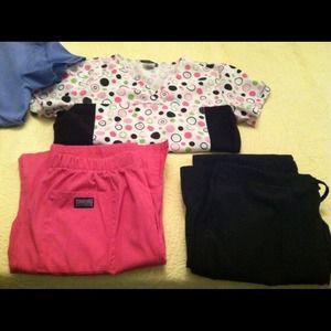 Small Cherokee scrubs. Top w/ pink & black pants.