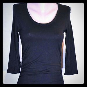 Black 3/4 Sleeve Ruched Dress