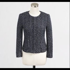 J.crew cropped tweed jacket in navy. Size 6.