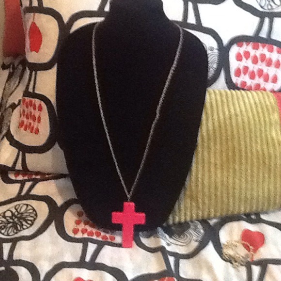 Forever 21 Super Long Pink Cross Necklace