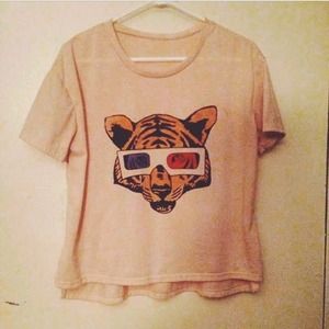 Cream baby pink 3D Tiger flowy t shirt top size s