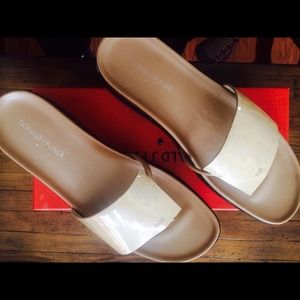 Beige Patent Leather Wedge Sandal