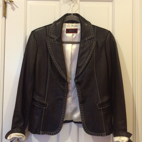 TAHARI black leather jacket w/t white stitching - Picture 1 of 4