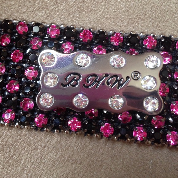 Rhinestone pink and black belt - Picture 2 of 4