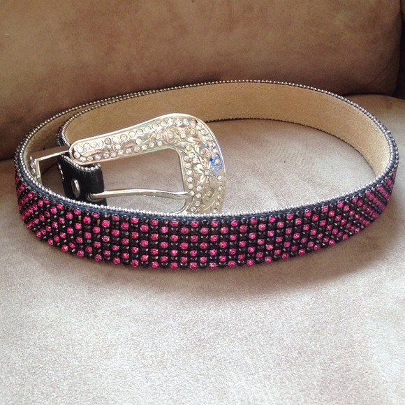 Rhinestone pink and black belt - Picture 3 of 4