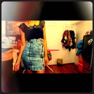 High waisted denim skirt