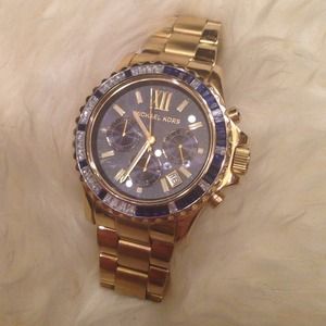 Gold, royal blue and crystal Michael Kors watch