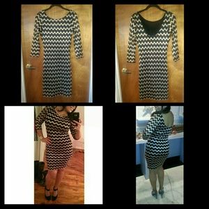 Forever 21 black & gold chevron patterned dress
