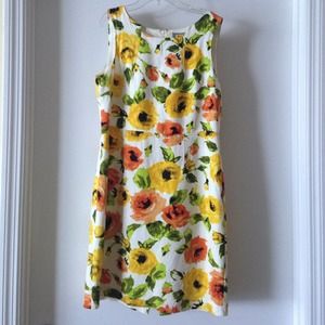 Neiman Marcus Floral Linen Shift Dress sz 6