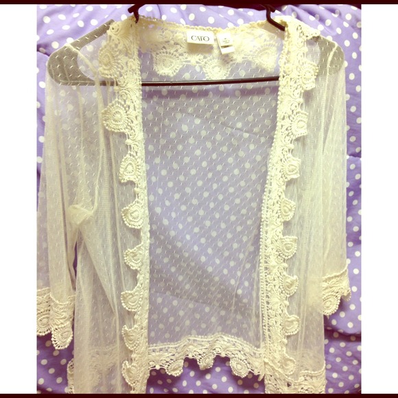 White / cream sheer lace sweater