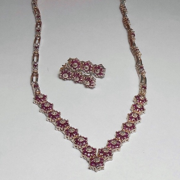 GENUINE NATURAL Ruby Solid .925 Necklace & Earrings Set- 30+ total cttw