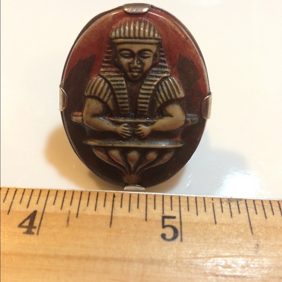 Sterling silver ring vtg designer Egyptian pharaoh - Picture 2 of 4