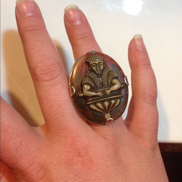 Sterling silver ring vtg designer Egyptian pharaoh - Picture 4 of 4
