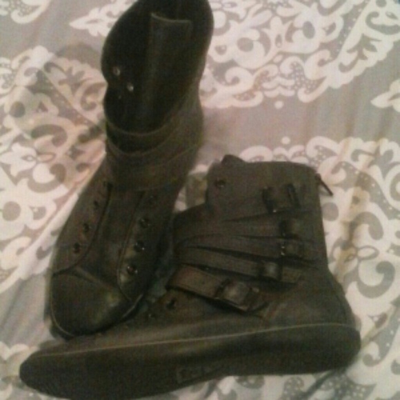 Converse black leather hightops
