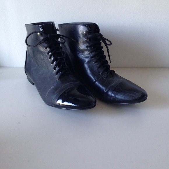 Black Leather Lace-up Boots