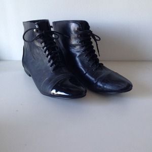 Black Leather Lace-up Boots