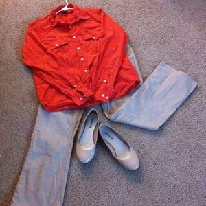 Buckle Size M Orange Long Sleeve Dress Shirt