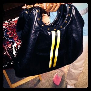 Gucci Black Leather  Goldtone Bamboo Handle