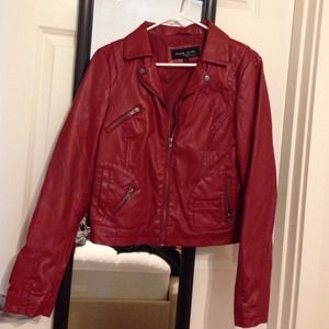 NWOT Red faux-leather moto jacket