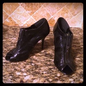 Leather front zipper peep toe bootie